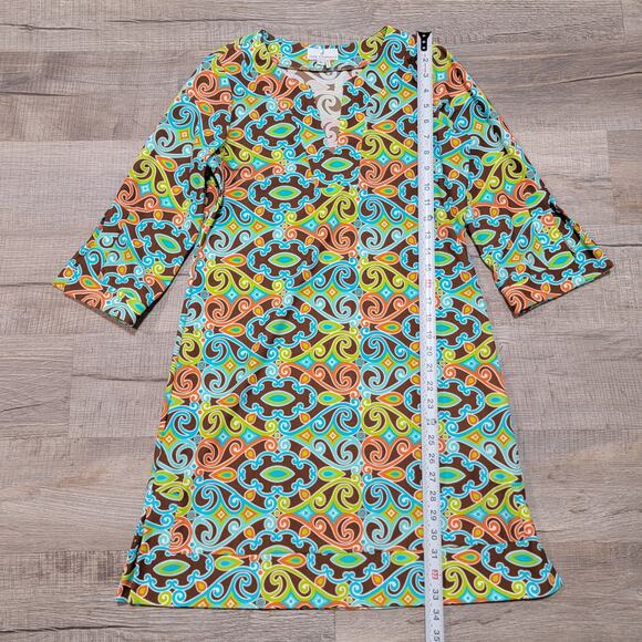 Jude Connally Nylon Colorful Slinky Geometric Mini Dress Size Small Stretch Prep - Picture 5 of 6
